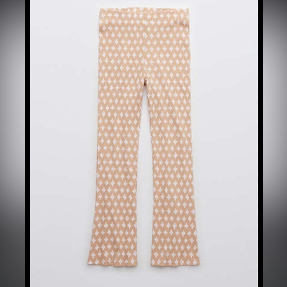 aerie Tan and White Patterned Flare Pants